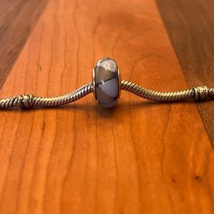 PANDORA Retired Blue and Gray Triangle Murano Glass Charm